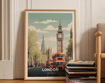 London Travel Poster, Big Ben Clock Art, England Wall Decor, European City Prints, Modern Maximalist Artwork, C20-20