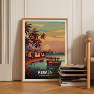 Kerala Scenic Travel Poster - South India Attractions, Alleppey Houseboat, Fort Kochi, Alappuzha Backwaters Wall Art, Indian, C20-1669