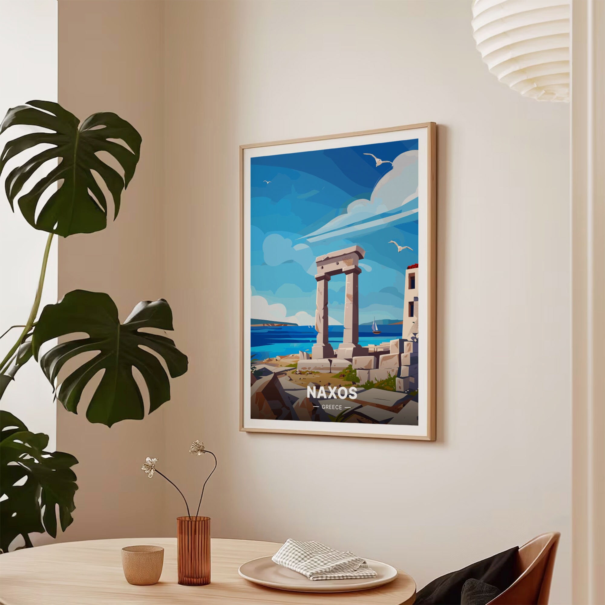額装品/Plan de la Ville/ニコラスデファー/アートポスター Naxos Greece Travel Poster, Cyclades Islands Wall Art, C20-1519 - Etsy