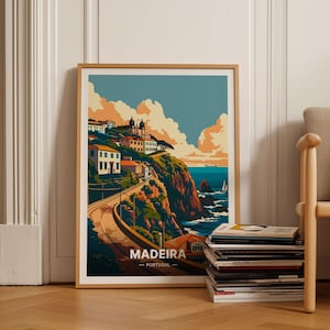Cartel de viaje de Madeira, arte de la pared de Portugal, impresión de paisaje escénico, decoración del hogar y la oficina, regalo para amantes del arte, C20-471