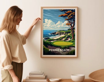 Pebble Beach Golf Links Poster, Coastal Golf Course Art, C20-343