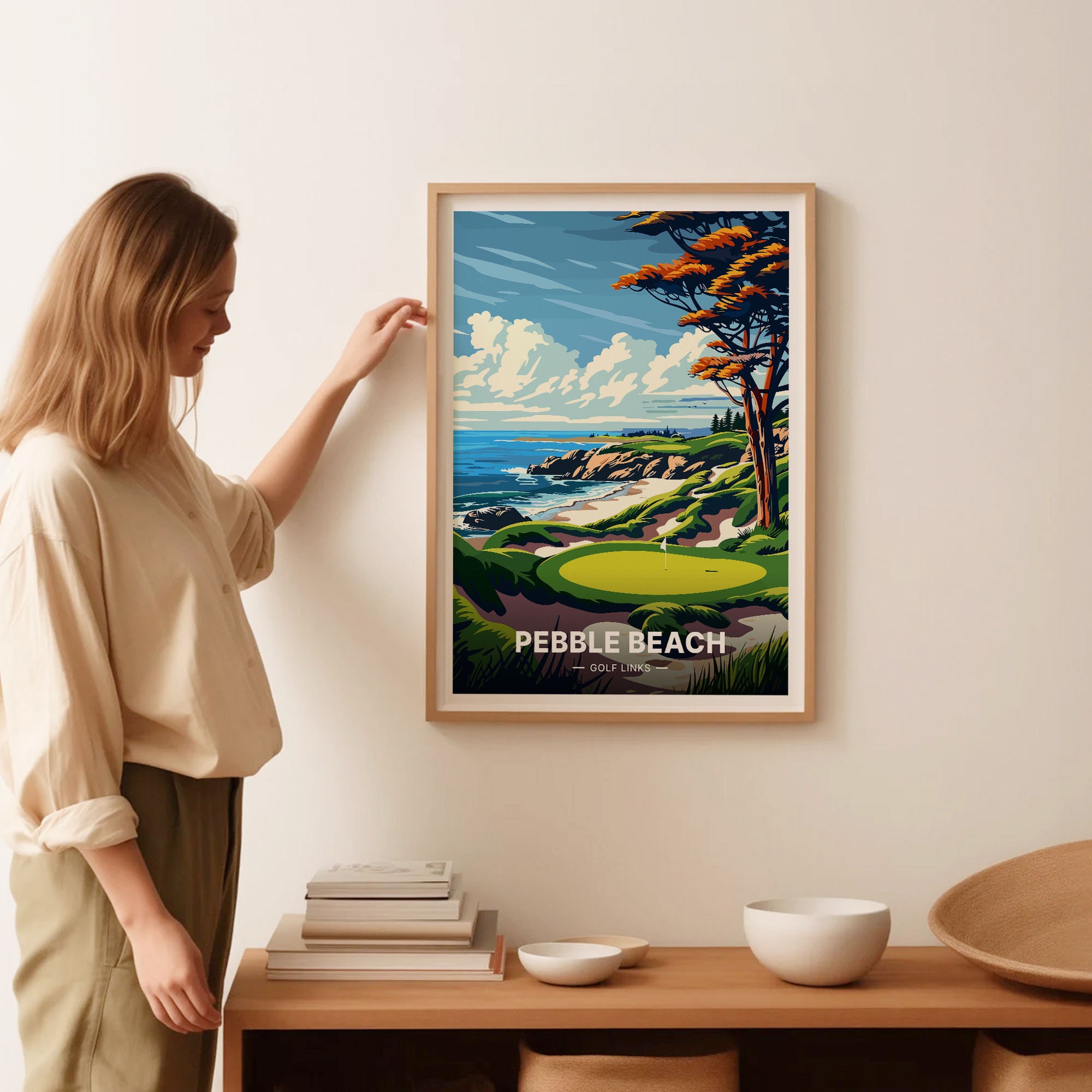 Pebble Beach Golf Links Poster, Coastal Golf Course Art, C20-343