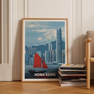 Hong Kong Skyline Reise Poster, Retro Stadtbild Kunst, Wohnkultur, Bürodekoration, künstlerische Wohnzimmer Wandkunst, C20-583
