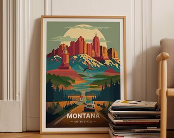 Montana Landscape Travel Poster, USA State Art, C20-374