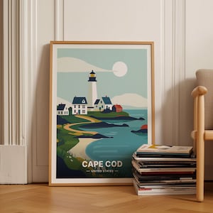 Cape Cod Reise Poster, Massachusetts Kunstwerk, USA Bestimmungsort Wandkunst, Einzigartiges Geburtstags- oder Hochzeitsgeschenk, C20-1592