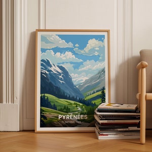 Poster del Parco Nazionale dei Pirenei, Arte murale paesaggistica francese, Regalo di arredamento da viaggio, Decorazione domestica ispirata alla natura, C20-1891