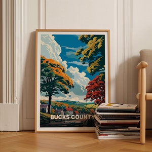 Bucks County Travel Poster, Pennsylvania Scenic Landscape Wall Art, Home Decor, Gift for Travel Enthusiasts, C20-1152