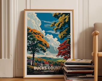 Bucks County Pennsylvania Travel Poster, Scenic Landscape Art, C20-1152