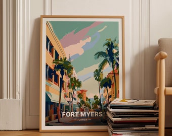 Fort Myers Florida Travel Poster, Retro Mid-Century Wall Art, C20-1200