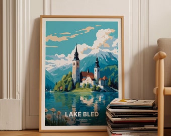 Lake Bled Slovenia Poster, Scenic Travel Print, C20-32