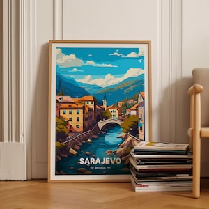 Sarajevo Cityscape Poster, Bosnia Herzegovina Travel Wall Art, Home Office Decor, Wanderlust Gift Idea, C20-1750