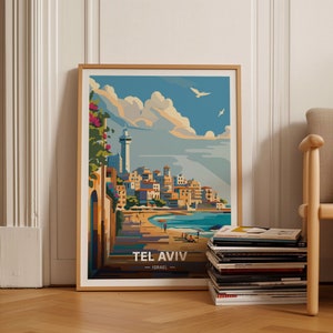 Tel Oriental Küstenszene Poster, Reiseinspirierte Wandkunst, Strand Stadtbild Dekor, Einzigartige Geschenkidee für Reisende und Abenteurer, C20-1680