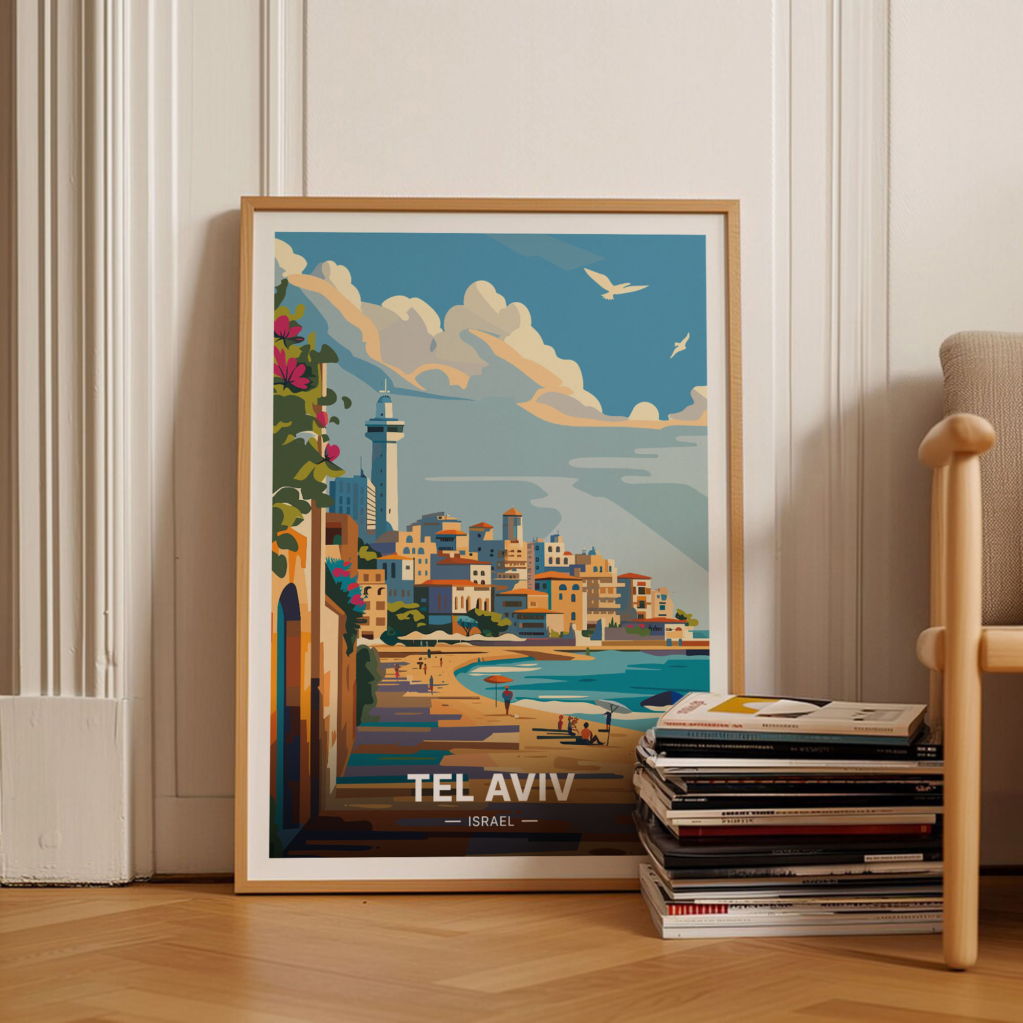 Tel Aviv Coastal Poster, Travel Wall Art, Beach Cityscape, C20
