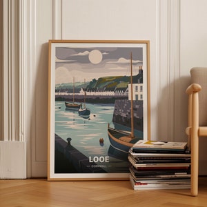 Cornwall Travel Poster, Looe and Polperro Art, Coastal Beach Decor, Cornish Seaside Railway Wall Art, C20-1499