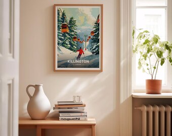 Killington Ski Resort Travel Poster, Vermont USA, Retro Ski