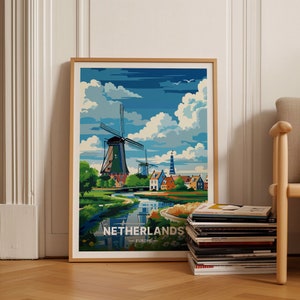 Netherlands Travel Poster, Amsterdam Scenic Artwork, European Cityscape Wall Decor, Travel Enthusiast Gift, C20-604
