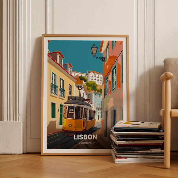 Lisbon Cityscape Travel Poster, Portugal Inspired Wall Decor for Home and Office, Artistic European Landscape Art, C20-523