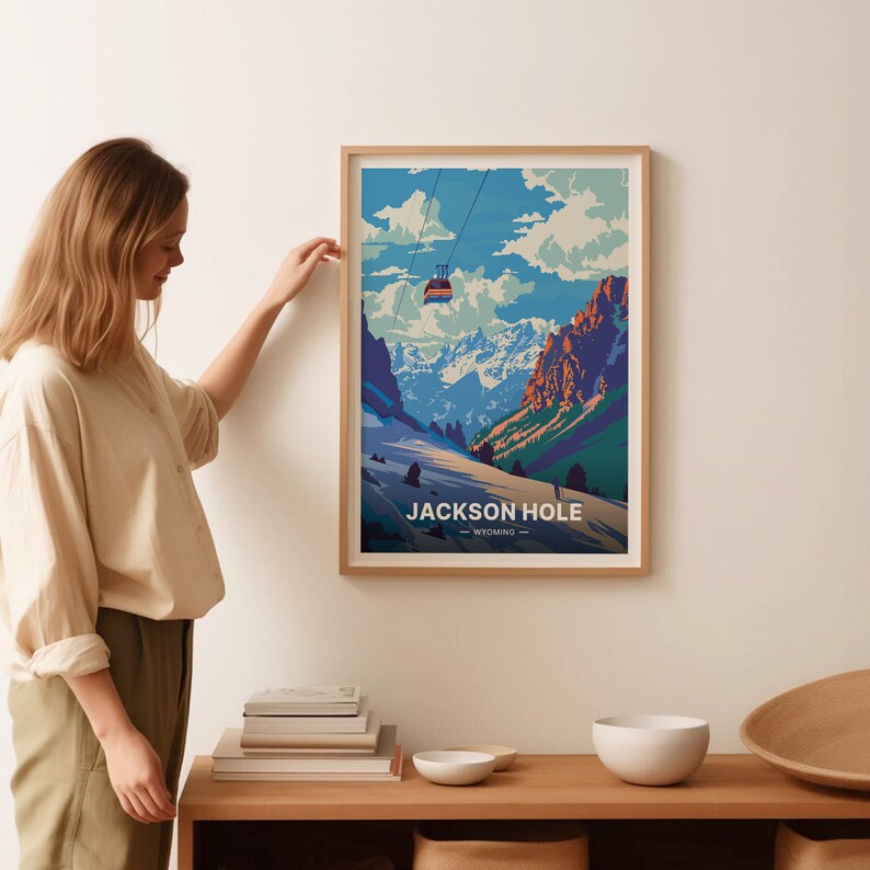 Jackson Hole Ski Resort Poster, Grand Teton & Yellowstone Art, C20-695 imagen 2