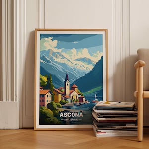 Swiss Ascona Travel Poster, Scenic Wall Art, Switzerland Home Decor, Art Lover Gift, Travel Theme Decoration, C20-1333