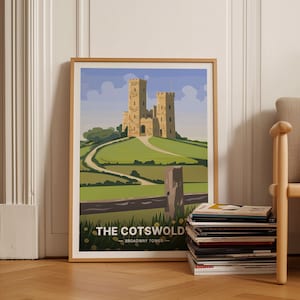 Cotswolds Travel Poster - Broadway Tower & Bibury Art, Gloucestershire Countryside, AONB Landscape, Wall Decor for Home and Office, C20-1736