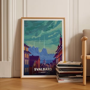 Svalbard Norway Travel Poster: Arctic Circle, Northern Lights, Scandinavian Wall Art, Home Decor, Spitsbergen Landscape, C20-1126