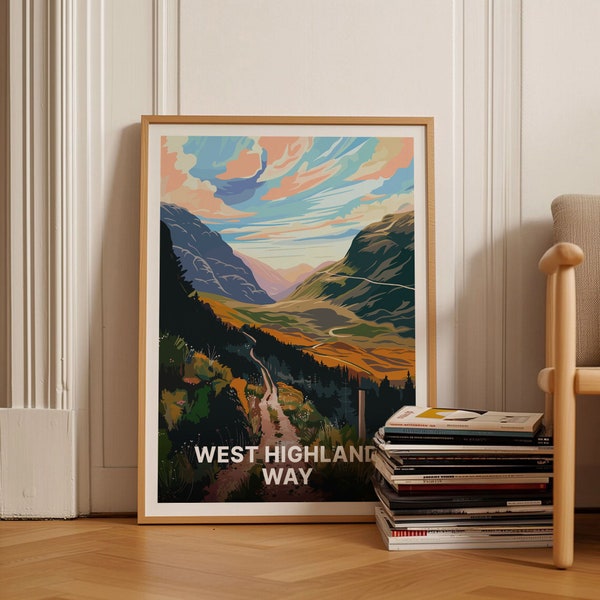 West Highland Way Travel Poster: Scotland Highlands, Glencoe Art, National Park Decor, Hiking Trail Wall Art, Gift for Adventurers, C20-593