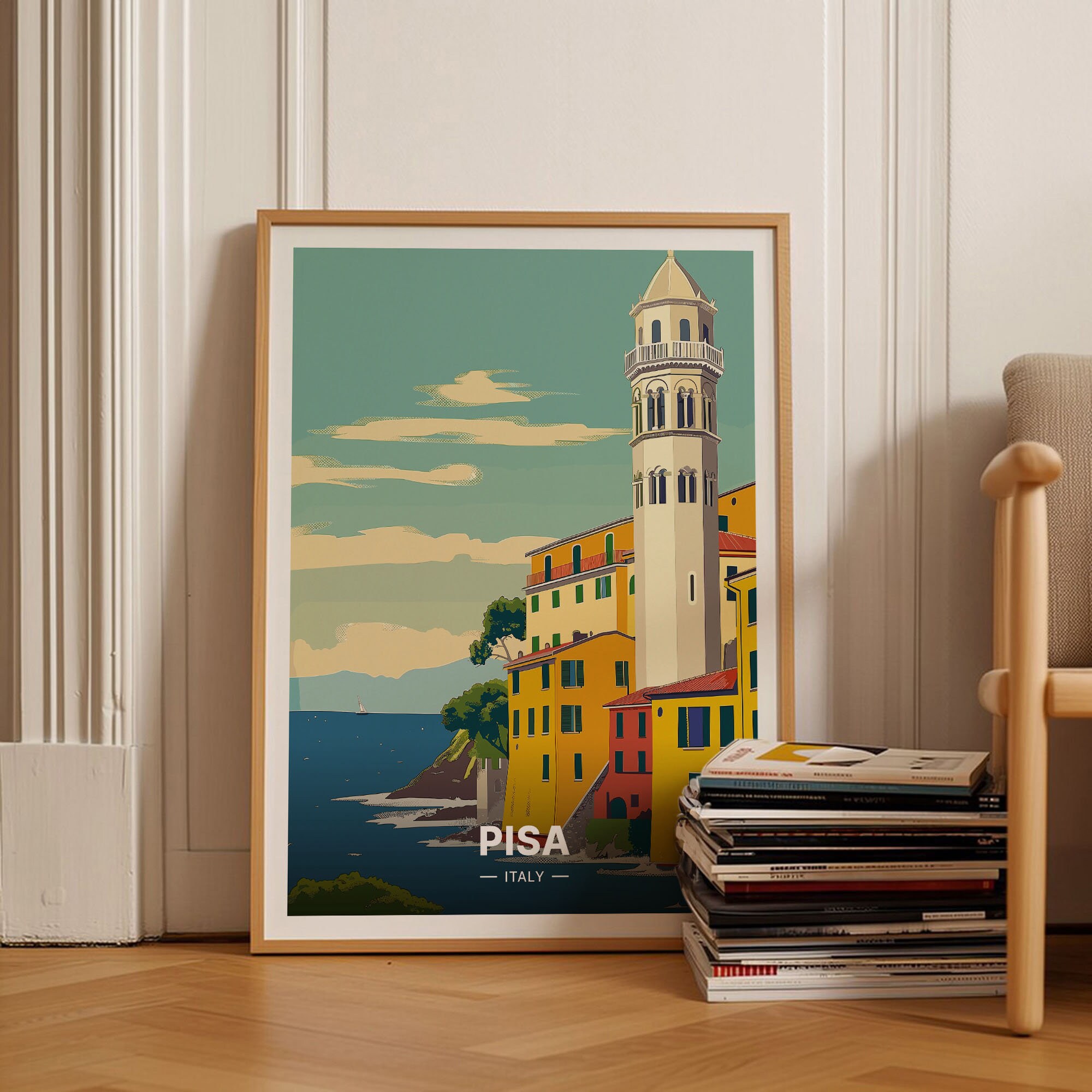 Leaning Tower of Pisa Poster, Italy Travel Wall Art, Italian Landmark Skyline, Home Office Decor, Travel Enthusiast Gift, C20-1720