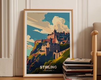 Stirling Castle Travel Poster, Scotland Cityscape Wall Art, Home Decor, Art Lover Gift, Scottish Landmark Illustration, C20-718