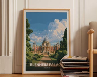 Blenheim Palace Poster, England Travel Art, Home Decor Wall Art, Gift for Art Enthusiasts, British Landmark Illustration