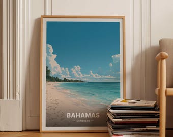 Bahamas Travel Poster, Tropical Beach Wall Decor, Caribbean Vacation Art, Office & Home Decoration Idea