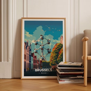 Affiche de l'Atomium de Bruxelles, art de la ville de Belgique, décoration murale de voyage en Europe, idée cadeau unique de pendaison de crémaillère et d'anniversaire, C20-580