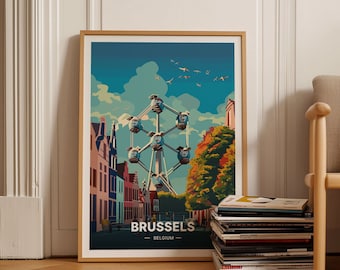 Brussels Atomium Poster, Belgium City Skyline Art, Europe Travel Wall Decor, Unique Housewarming and Birthday Gift Idea, C20-580