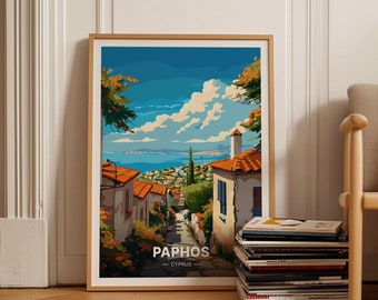 Paphos Cyprus Travel Poster, Vibrant Wall Art for Home & Office Decor, Scenic Cyprus Illustration, C20-876