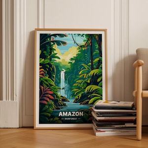 Cartel de viaje de la selva amazónica, arte de la pared de aventuras de Brasil, decoración única del hogar, regalo para viajeros, C20-898