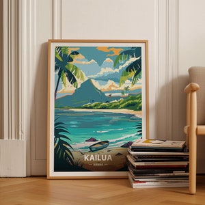 Kailua Hawaii Reiseplakat, Tropischer Strand Wandkunst, Wohnkultur, Geschenk für Reisebegeisterte, Künstlerische Hawaii Landschaft, C20-1108