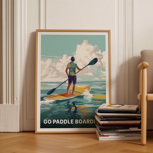 Paddleboarding Adventure Poster, Ocean Sea Travel Wall Art, Outdoor Enthusiast Gift, SUPing Decor, C20-1342