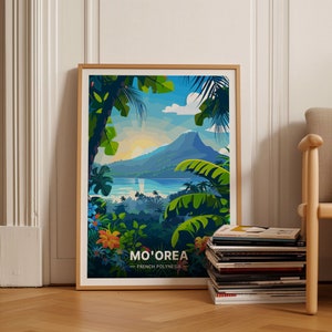 Mo&#39;orea Island Poster, French Polynesia Travel Art, Exotic Destination Wall Decor, Unique Wedding or Birthday Gift Idea, C20-452