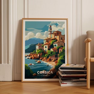 Corsica Travel Poster, France Landscape Art, Home Decor, Travel Lover Gift, Wall Art for Living Room, Office Decor, C20-1110