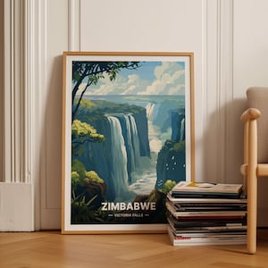 Zimbabwe Africa Travel Poster, Vintage Style Wall Art, Home Decor, Adventure Aesthetic, World Explorer Gift, C20-1776