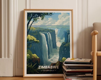 Cartel de viaje de Zimbabue África, arte de pared de estilo vintage, decoración del hogar, estética de aventura, regalo de explorador mundial, C20-1776