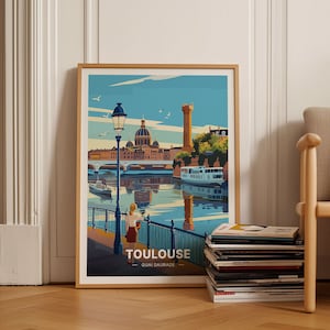 Póster del horizonte de Toulouse, Francia, Arte de viaje de la Riviera francesa, Decoración de pared de paisaje urbano, Idea de regalo de cumpleaños e inauguración de casa, C20-966
