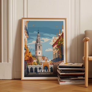 Póster de viaje de Sevilla España, Impresión artística de la Plaza de España de Europa, Decoración del hogar, Regalo de inauguración de la casa, Arte de pared Wanderlust, C20-759