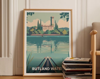 Rutland Water Travel Poster, Normanton Church & Oakham Castle Art, C20-982