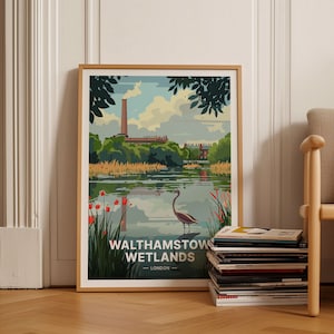 London Reiseplakat, Walthamstow Wetlands & Marshes, East London Wanddekor, Lee Valley Art, Straßheimer Highlights, C20-1230