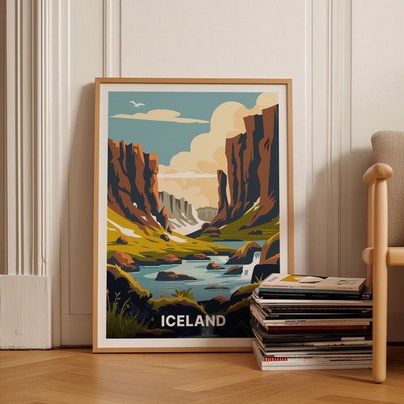 Iceland Travel Poster, Þingvellir National Park, Nordic Landscape