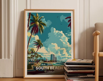 South Beach Travel Poster, Retro Miami Art Print, C20-1221