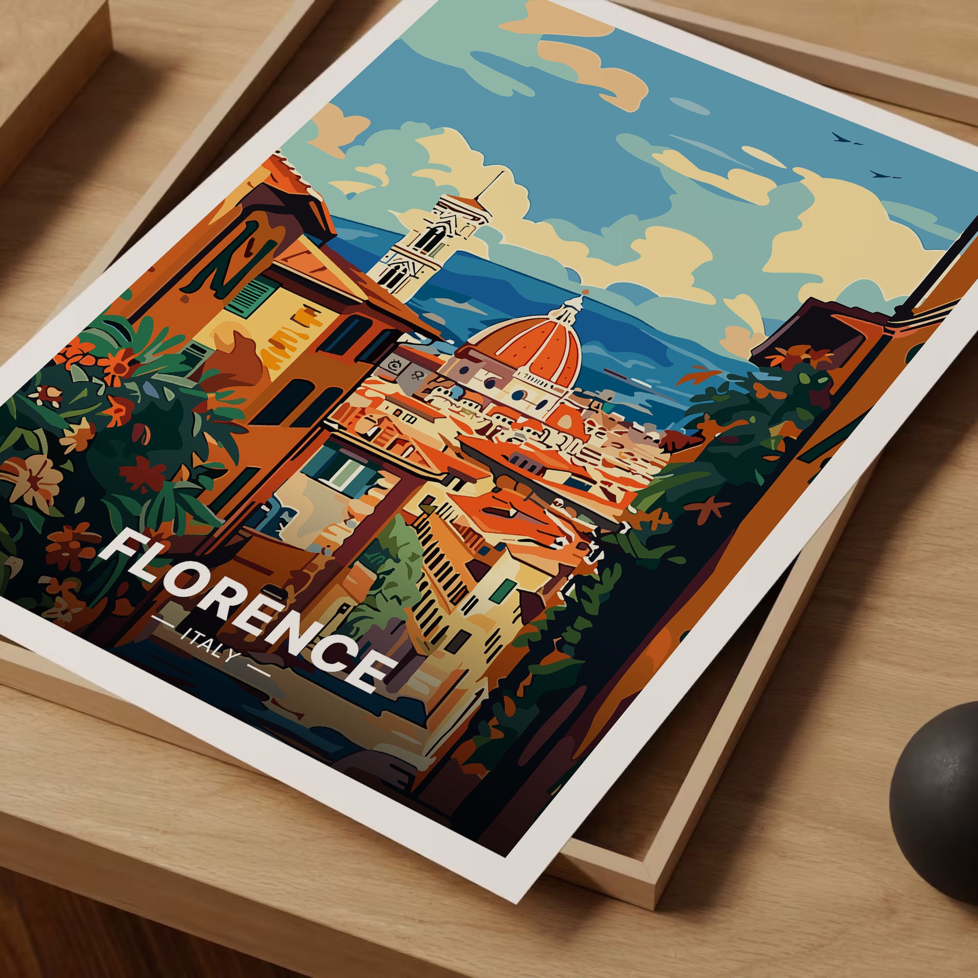 Vintage Florence Italy Poster, Italian Cityscape Travel Art, C20