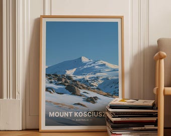 Mount Kosciuszko Poster, Australia Landscape Art, Snowy Mountains Travel Decor, Hiking Adventure Gift, Mountain Climber Wall Art