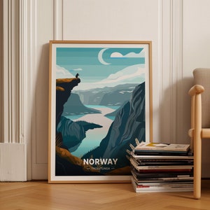 Norway Trolltunga Poster, Travel Wall Art, Adventure Decor, Scenic Landscape, Gift for Travelers, C20-657