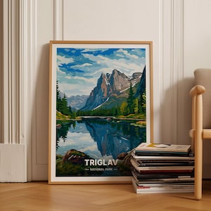 Slovenia Triglav National Park Travel Poster, Julian Alps Landscape, Lake Bled & Soca River Wall Art, Eastern Europe Mountain, C20-1796